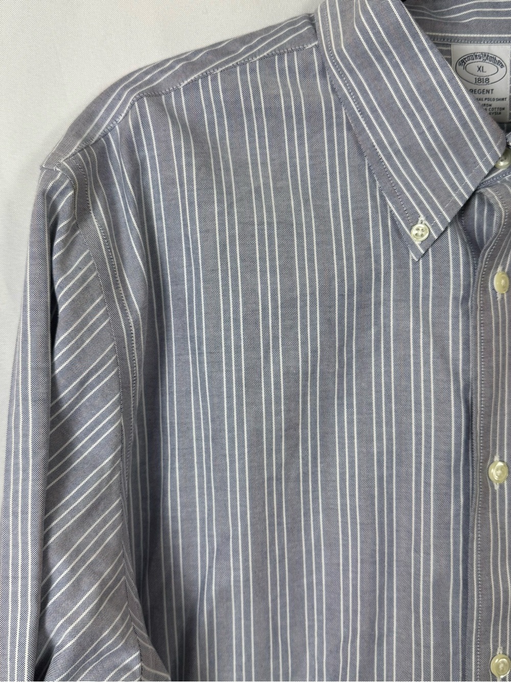 Brooks Brothers 1818 Regent Non-Iron Stripe Shirt XL Blue Supima Cotton - Picture 4 of 7